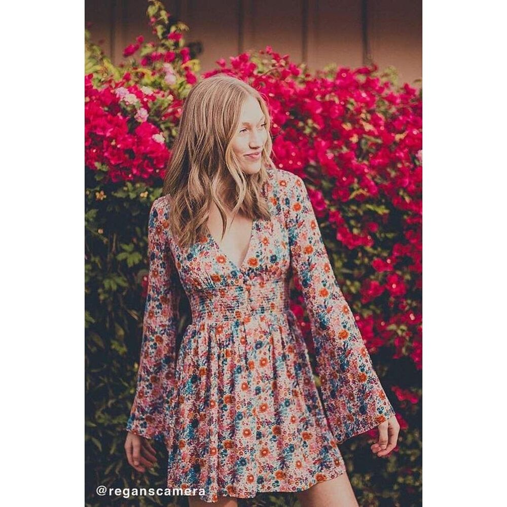 Urban Outfitters Floral Elise Smocked-Waist Mini Dress Size Large
